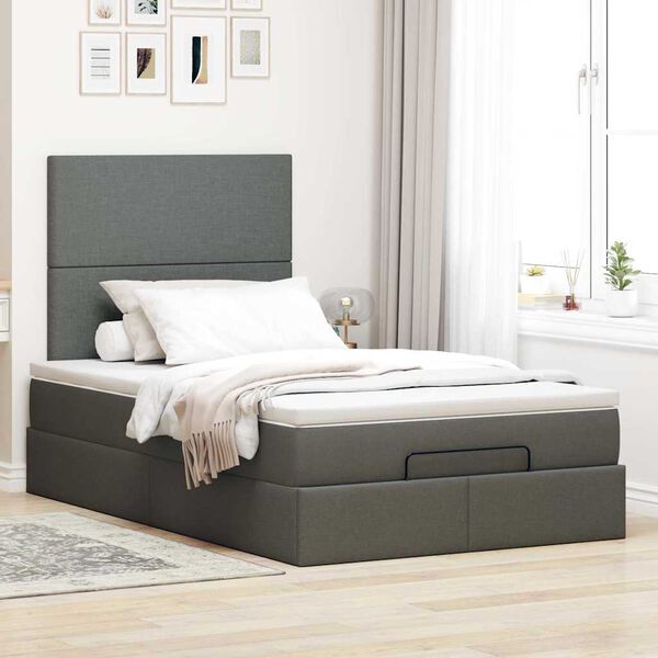 vidaXL Cadre de lit ottoman avec matelas gris fonc&eacute; 120x200cm tissu