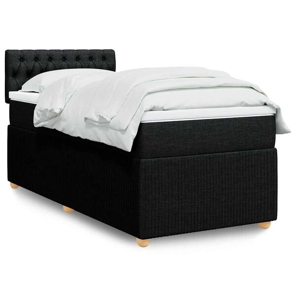 vidaXL Sommier &agrave; lattes de lit avec matelas Noir 90x190 cm Tissu