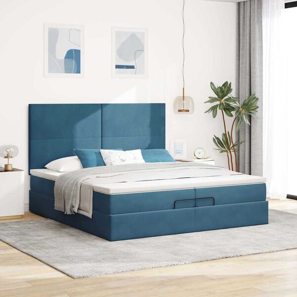 vidaXL Cadre de lit ottoman avec matelas bleu fonc&eacute; 200x200 cm velours