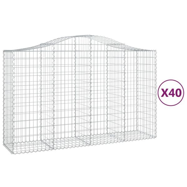 vidaXL Paniers &agrave; gabions arqu&eacute;s 40 pcs 200x50x120/140 cm Fer galvanis&eacute;