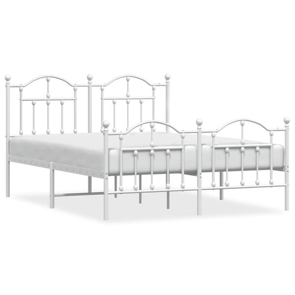vidaXL Cadre de lit m&eacute;tal sans matelas et pied de lit blanc 135x190 cm