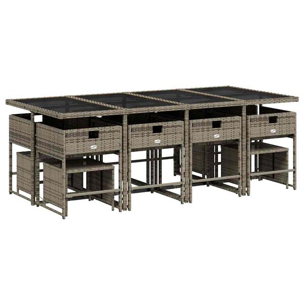 vidaXL Ensemble &agrave; manger de jardin coussins 13 pcs gris r&eacute;sine tress&eacute;e