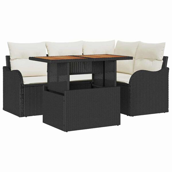 vidaXL Ensemble de canap&eacute; de jardin 5 pcs Noir Poly rotin