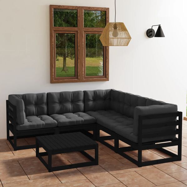 vidaXL Salon de jardin 6 pcs avec coussins Bois de pin massif