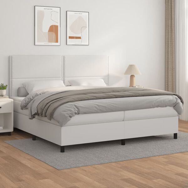vidaXL Sommier à lattes de lit avec matelas Blanc 200x200cm Similicuir