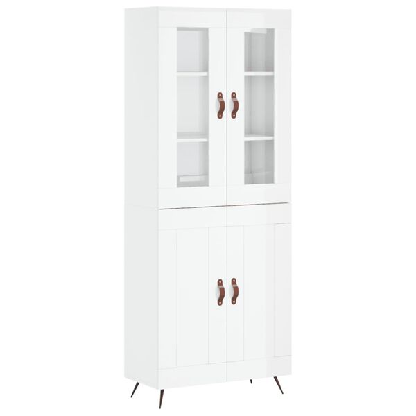 vidaXL Buffet haut Blanc brillant 69,5x34x180 cm Bois d'ing&eacute;nierie