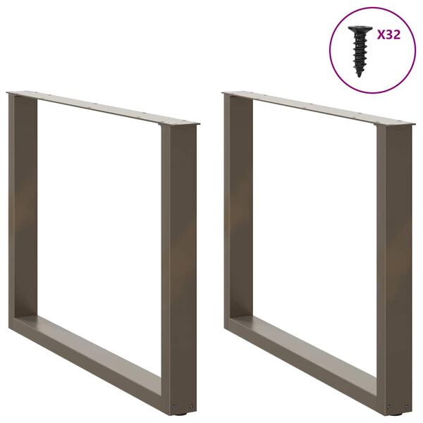 vidaXL Pieds de table &agrave; manger en forme de U, 2 pi&egrave;ces, acier naturel, 100 x (72-73) cm