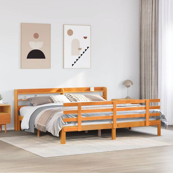 vidaXL Cadre de lit et t&ecirc;te de lit sans matelas cire marron 180x200 cm