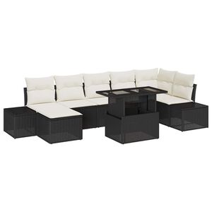 vidaXL Ensemble de canap&eacute; de jardin avec coussin 8 pcs Noir et cr&egrave;me