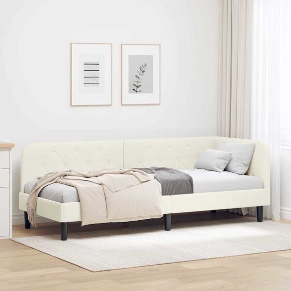 vidaXL Cadre de lit d'angle avec tête de lit Crème 80 x 200 cm Velours