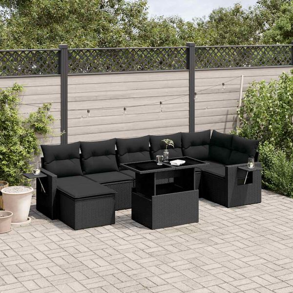 vidaXL Salon de jardin 8 pcs avec coussins noir r&eacute;sine tress&eacute;e