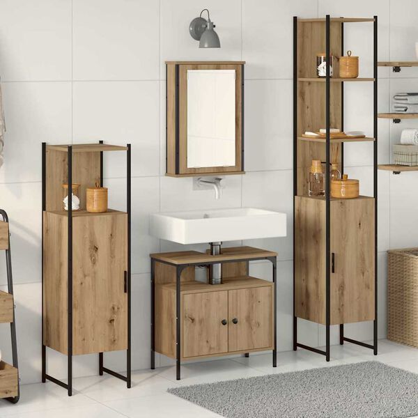 vidaXL Ensemble de mobilier de salle de bain 4 pcs ch&ecirc;ne artisanal