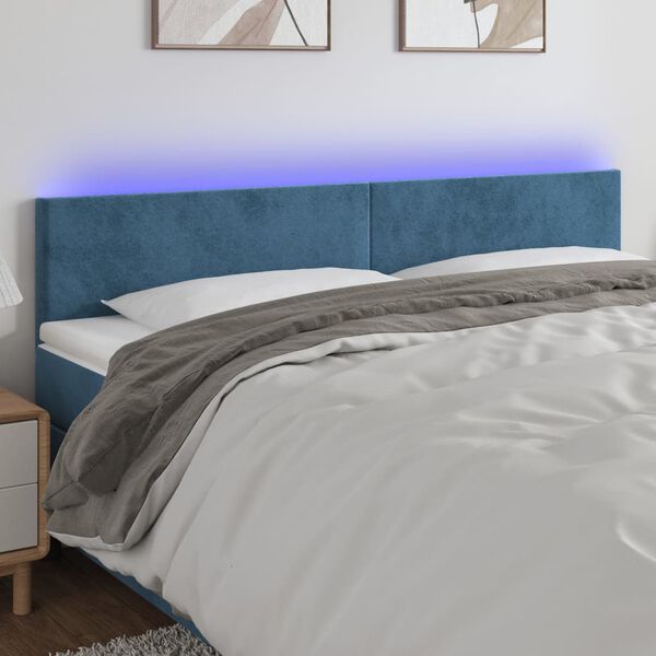 vidaXL T&ecirc;te de lit &agrave; LED Bleu fonc&eacute; 200x5x78/88 cm Velours