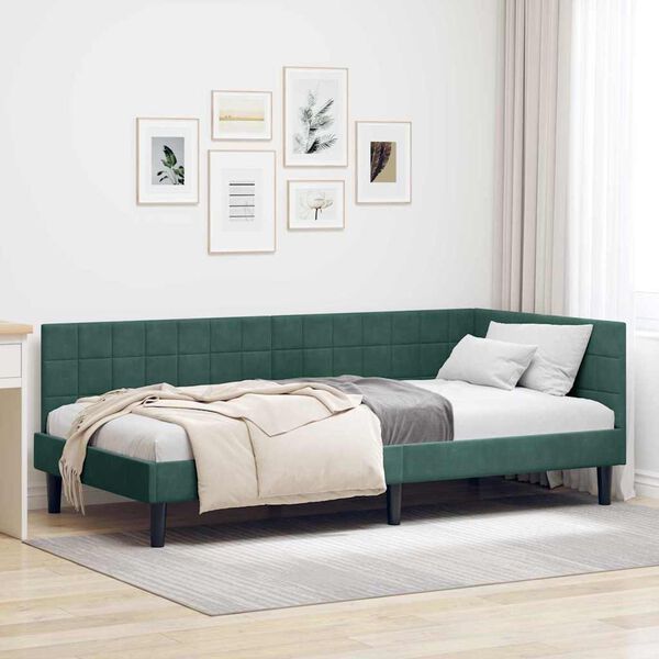 vidaXL Cadre de lit d'angle Vert foncé 90 cm x 200 cm Velours