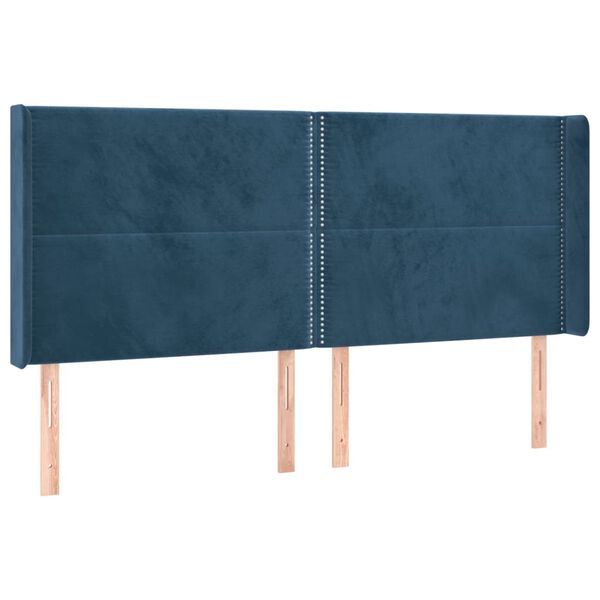 vidaXL T&ecirc;te de lit avec oreilles Bleu fonc&eacute; 163x16x118/128 cm Velours
