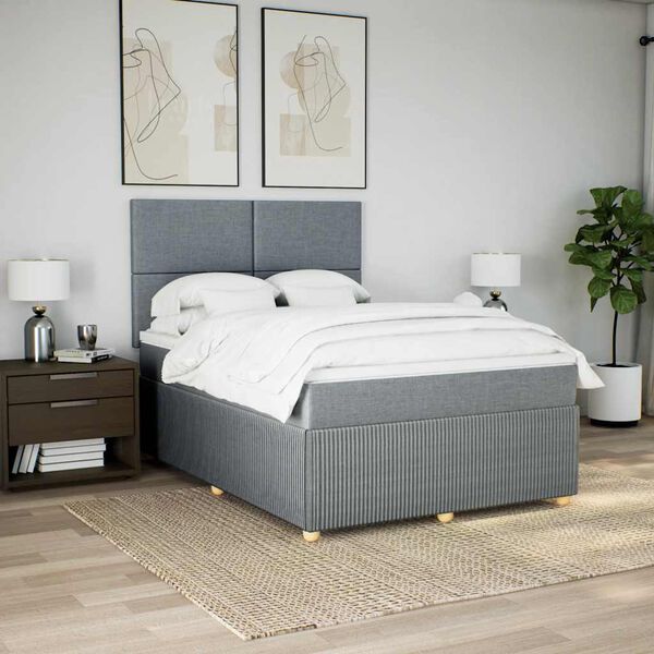 vidaXL Sommier &agrave; lattes de lit avec matelas Gris clair 140x200cm Tissu