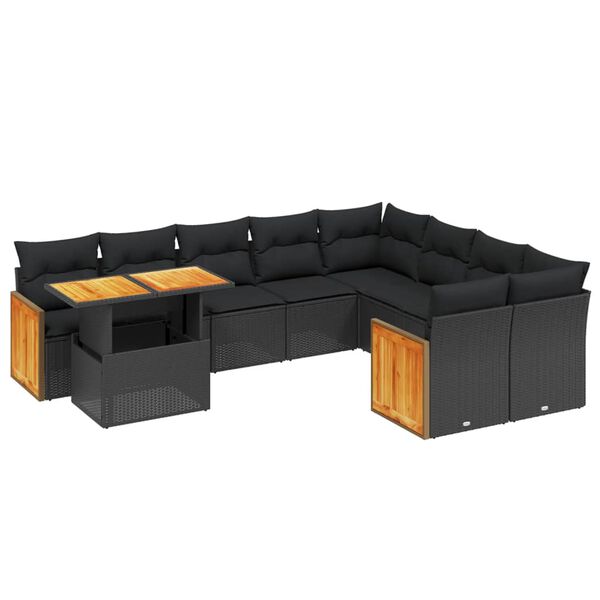 vidaXL Salon de jardin 10 pcs avec coussins noir r&eacute;sine tress&eacute;e