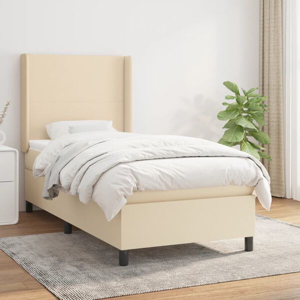 vidaXL Sommier &agrave; lattes de lit et matelas Cr&egrave;me 90x190 cm Tissu