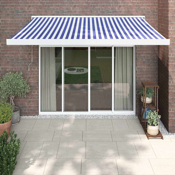 vidaXL Auvent r&eacute;tractable bleu et blanc 3x2,5 m tissu et aluminium