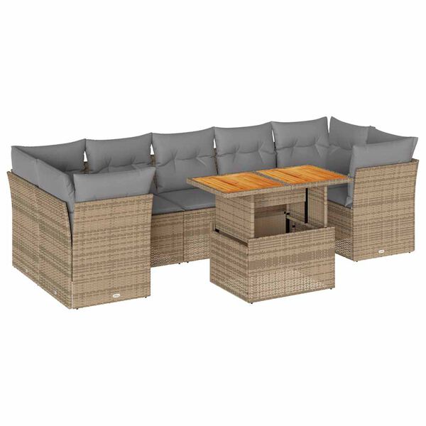 vidaXL Salon de jardin avec coussins 8 pcs beige r&eacute;sine tress&eacute;e