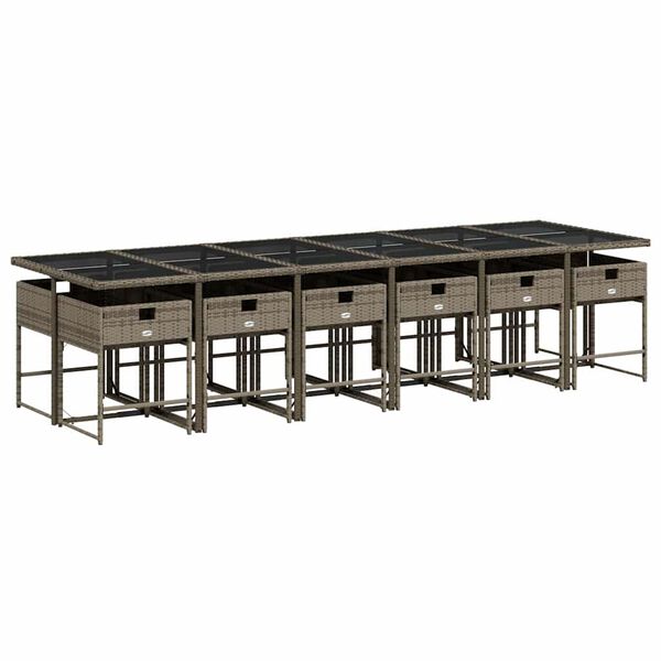 vidaXL Ensemble &agrave; manger de jardin coussins 13 pcs gris r&eacute;sine tress&eacute;e