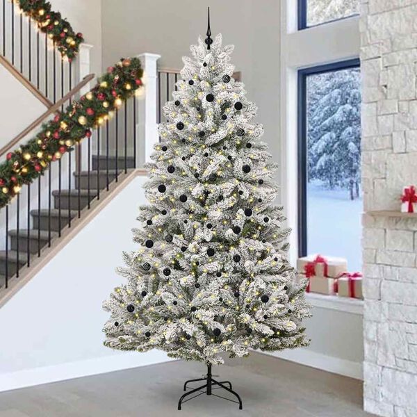 vidaXL Sapin de No&euml;l artificiel Vert et blanc 300 cm PVC et m&eacute;tal