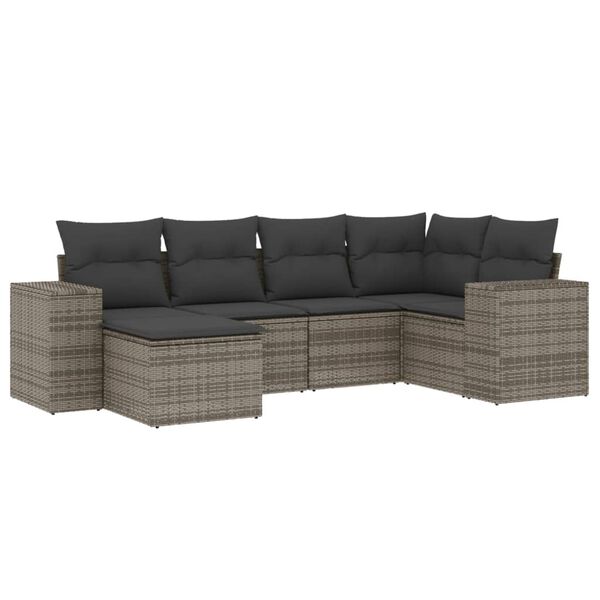 vidaXL Salon de jardin 6 pcs avec coussins gris r&eacute;sine tress&eacute;e