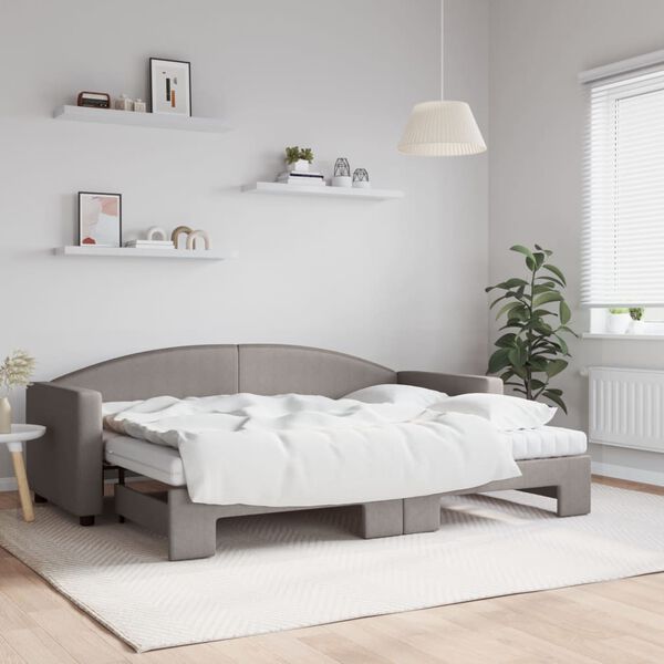 vidaXL Lit de jour avec gigogne et matelas taupe 80x200 cm tissu