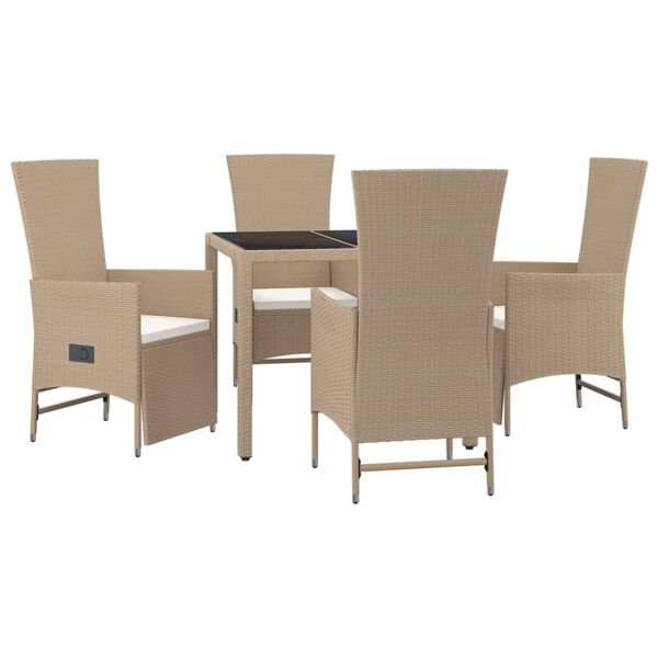 vidaXL Ensemble &agrave; manger de jardin avec coussins 5pcs Beige poly rotin