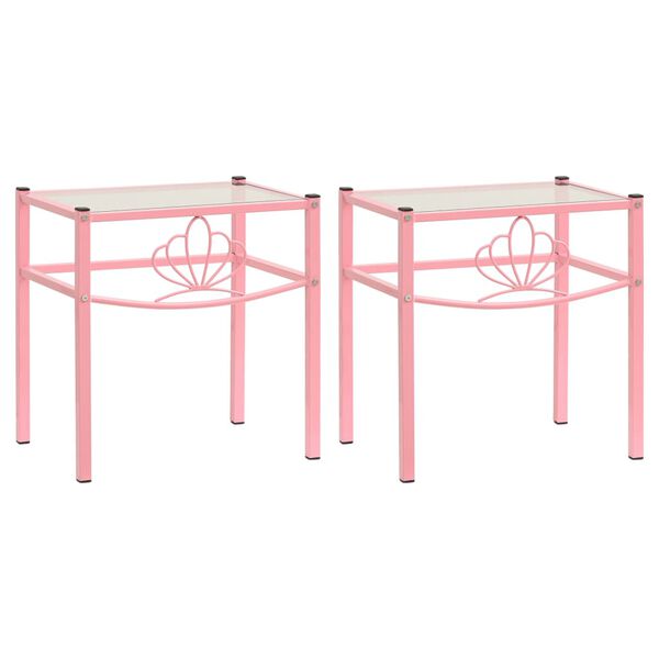 vidaXL Tables de chevet 2 pcs Rose et transparent M&eacute;tal et verre
