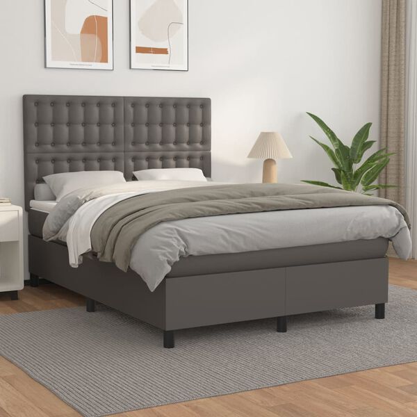 vidaXL Sommier &agrave; lattes de lit avec matelas Gris 140x190 cm Similicuir