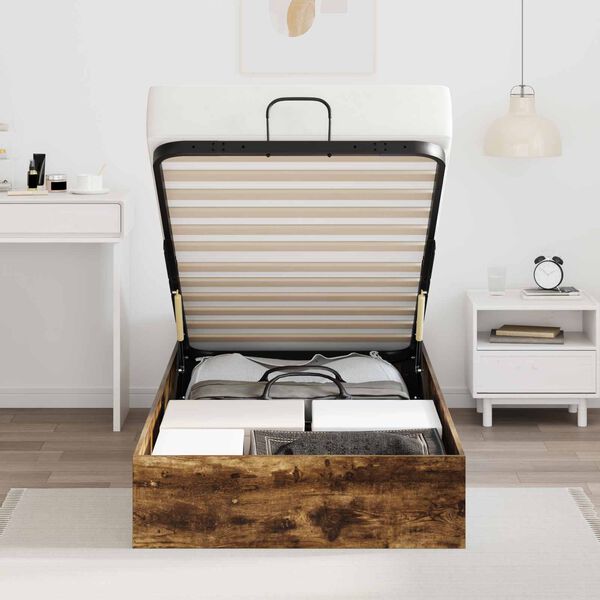 vidaXL Cadre de lit ottoman avec stockage Ch&ecirc;ne fum&eacute; 193 x 120 x 25 cm