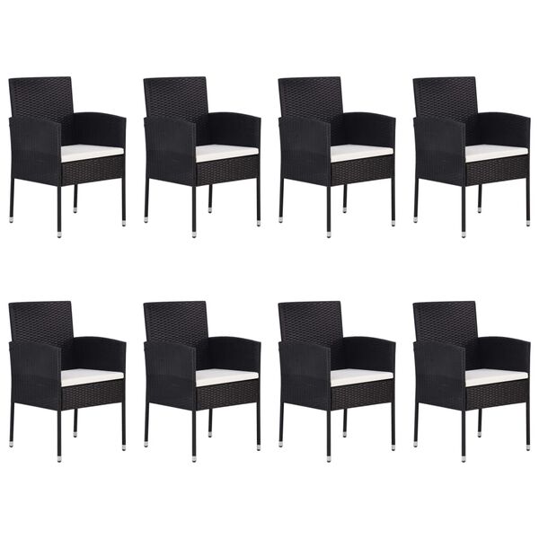 vidaXL Ensemble &agrave; manger de jardin 9 pcs R&eacute;sine tress&eacute;e Noir