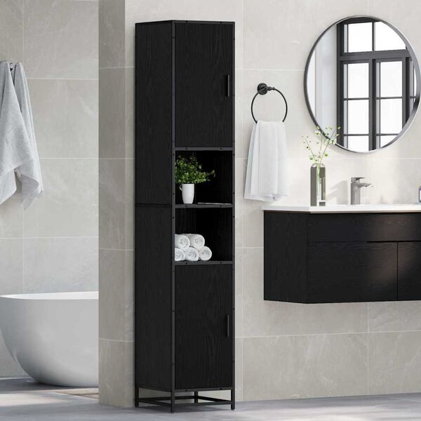 vidaXL Ensemble de mobilier de salle de bain avec &eacute;tag&egrave;re Ch&ecirc;ne noir