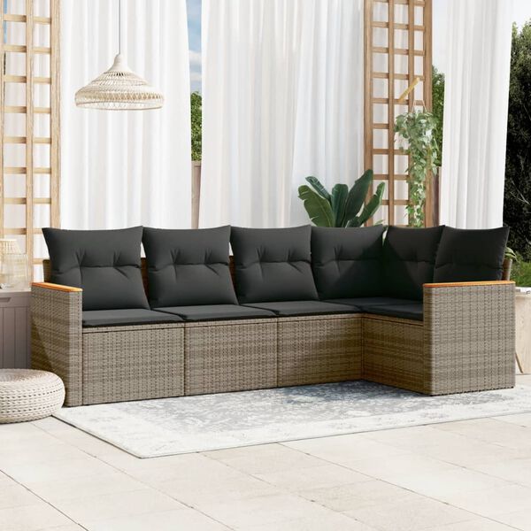 vidaXL Salon de jardin 5 pcs avec coussins gris résine tressée