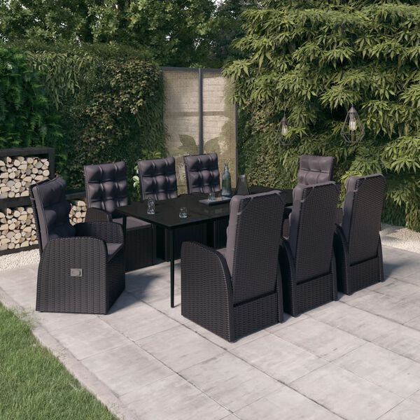 vidaXL Ensemble à manger de jardin avec coussins 9 pcs noir