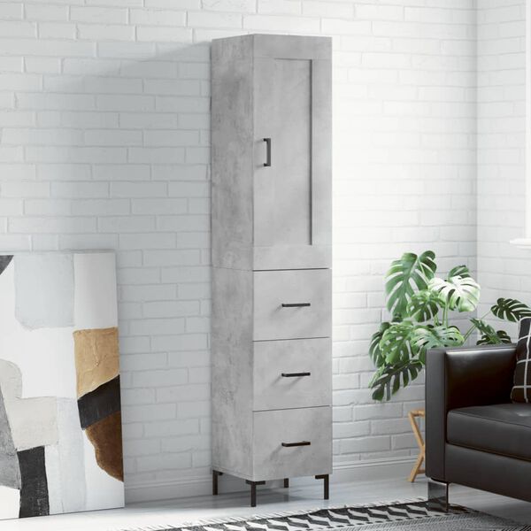 vidaXL Buffet haut Gris béton 34,5x34x180 cm Bois d'ingénierie