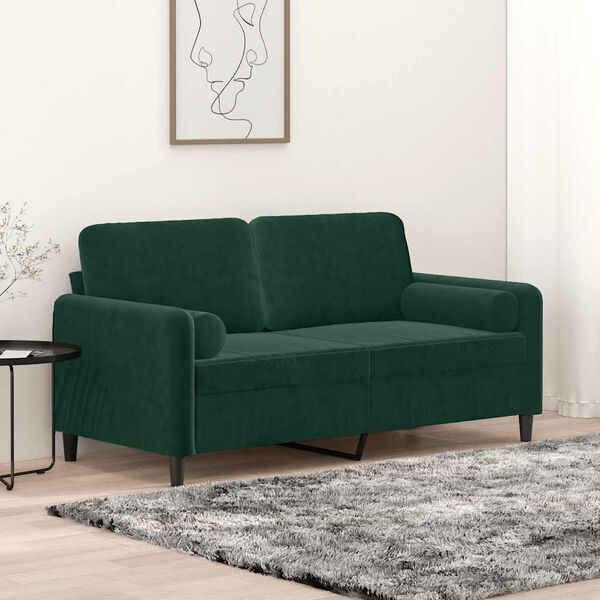vidaXL Canapé 2 places avec oreillers vert foncé 140 cm velours