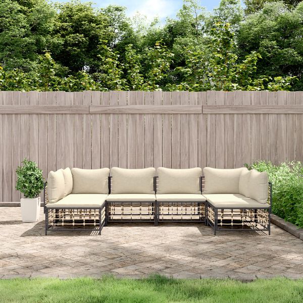 vidaXL Salon de jardin 6 pcs avec coussins anthracite résine tressée