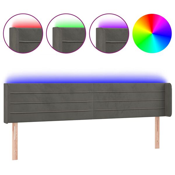 vidaXL T&ecirc;te de lit &agrave; LED Gris fonc&eacute; 183x16x78/88 cm Velours