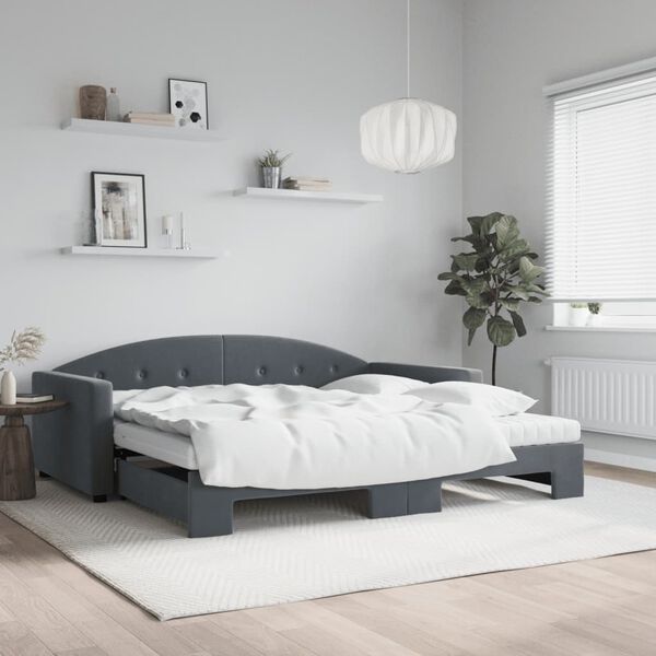 vidaXL Lit de jour et gigogne et matelas gris foncé 100x200 cm velours