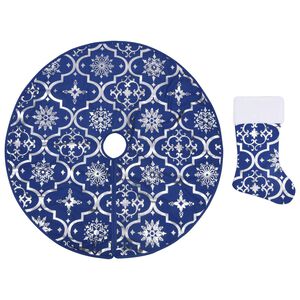 vidaXL Jupe de sapin de No&euml;l de luxe avec chaussette Bleu 90 cm Tissu