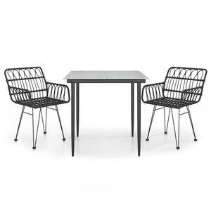 vidaXL Ensemble &agrave; manger de jardin 3 pcs Noir R&eacute;sine tress&eacute;e