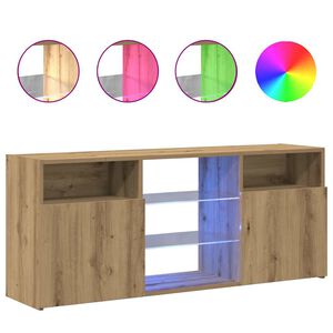 vidaXL Meuble TV avec lumi&egrave;res LED ch&ecirc;ne artisanal bois d'ing&eacute;nierie