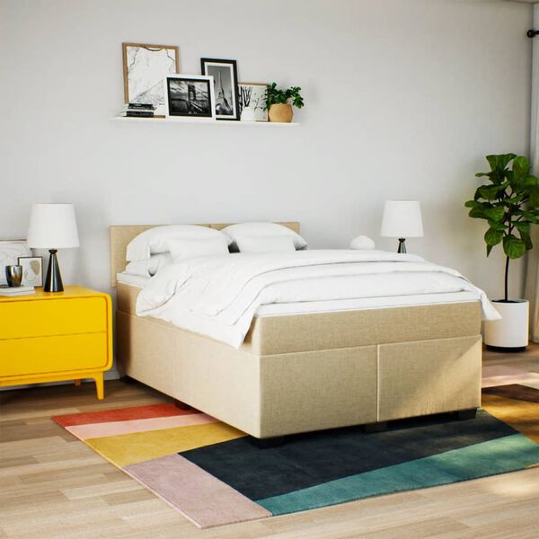 vidaXL Sommier &agrave; lattes de lit avec matelas Cr&egrave;me 140x200 cm Tissu