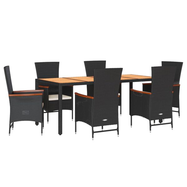 vidaXL Ensemble &agrave; manger de jardin coussins 7pcs Noir R&eacute;sine tress&eacute;e