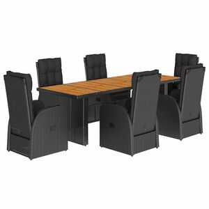 vidaXL Ensemble &agrave; manger de jardin coussins 7 pcs noir r&eacute;sine tress&eacute;e