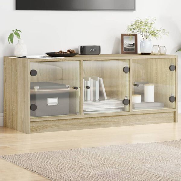 vidaXL Meuble TV avec portes en verre ch&ecirc;ne sonoma 102x37x42 cm