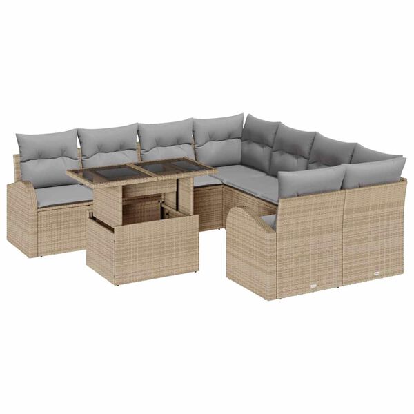 vidaXL Ensemble de canap&eacute; de jardin 9 pcs Beige Poly Rattan