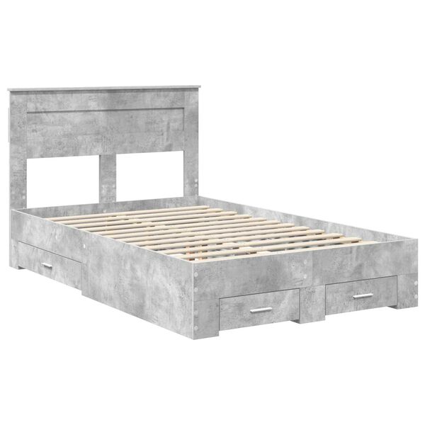 vidaXL Cadre de lit Gris b&eacute;ton 135 x 190 cm Bois d'ing&eacute;nierie